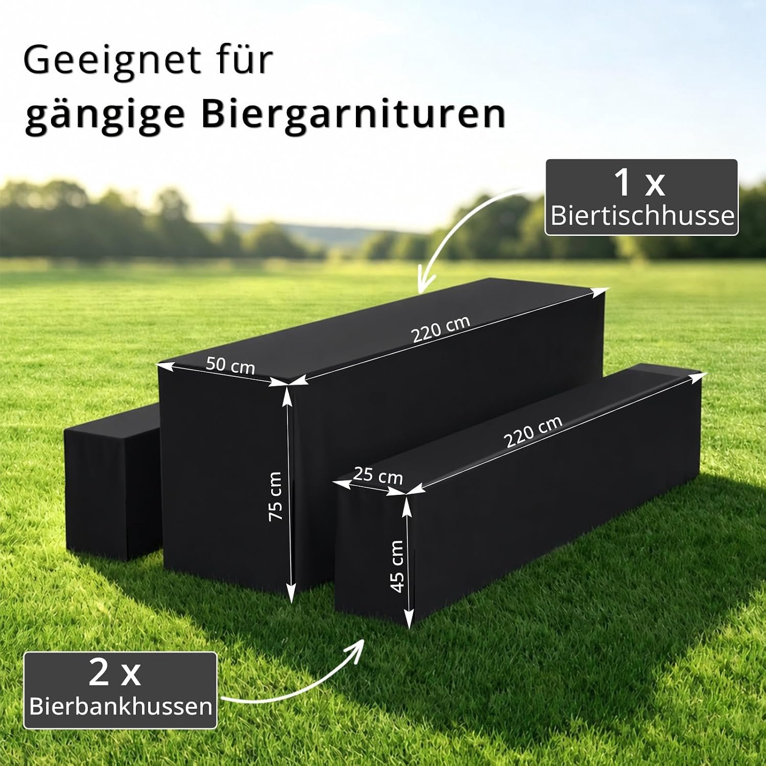 3-delige biertafelset, zwart, 220x50x73 cm