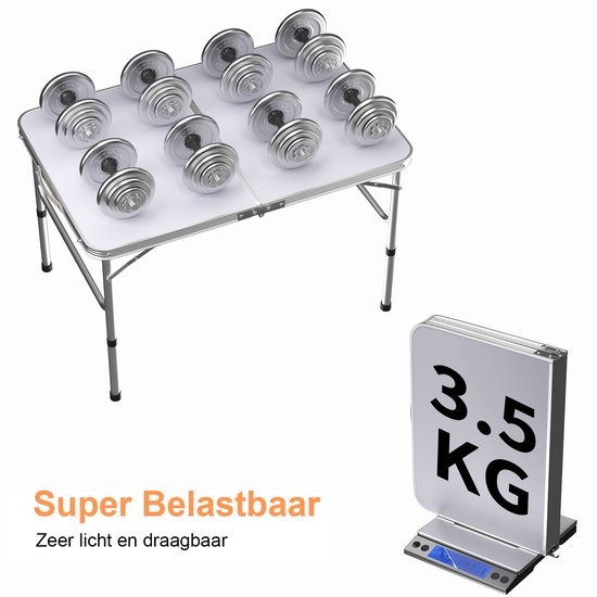90x60cm Opvouwbare campingtafel van aluminium, hoogte‑verstelbaar, draagbare picknicktafel voor buiten, kamperen, marktkraam en thuisgebruik — afbeelding 4