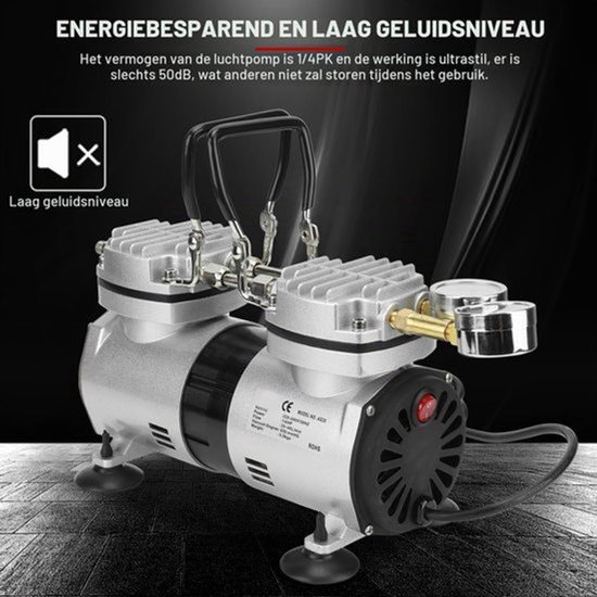 Oilless Vacuüm Luchtpomp 1/4HP Hogedruk Grote Vloeiende Ultrastille Kleine Olievrije Luchtcompressorpomp(EU 220-240V) — afbeelding 2