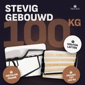 Troonz logeerbed met metalen frame en houten latten, belastbaar tot 100 kg.