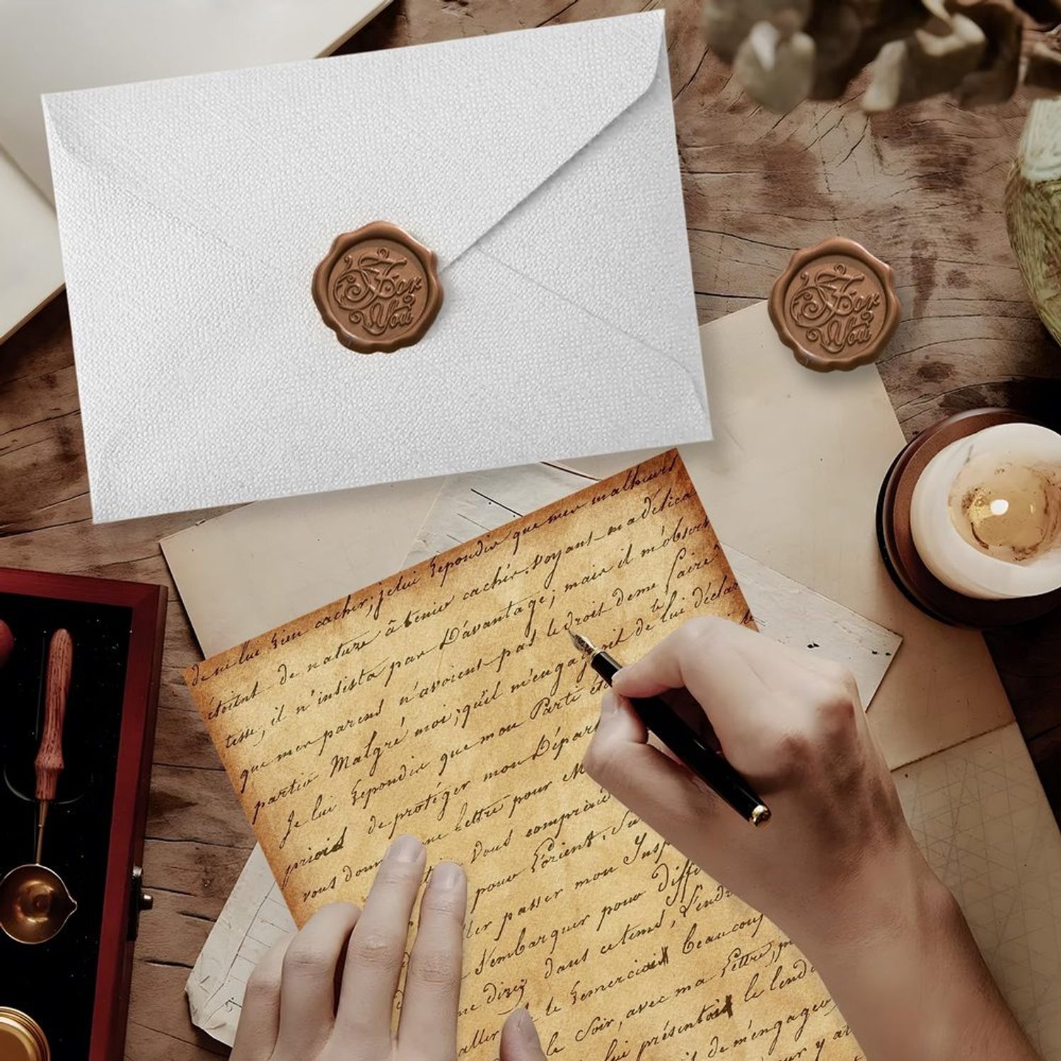 Vintage Schrijfset met Enveloppen en Kraftpapier