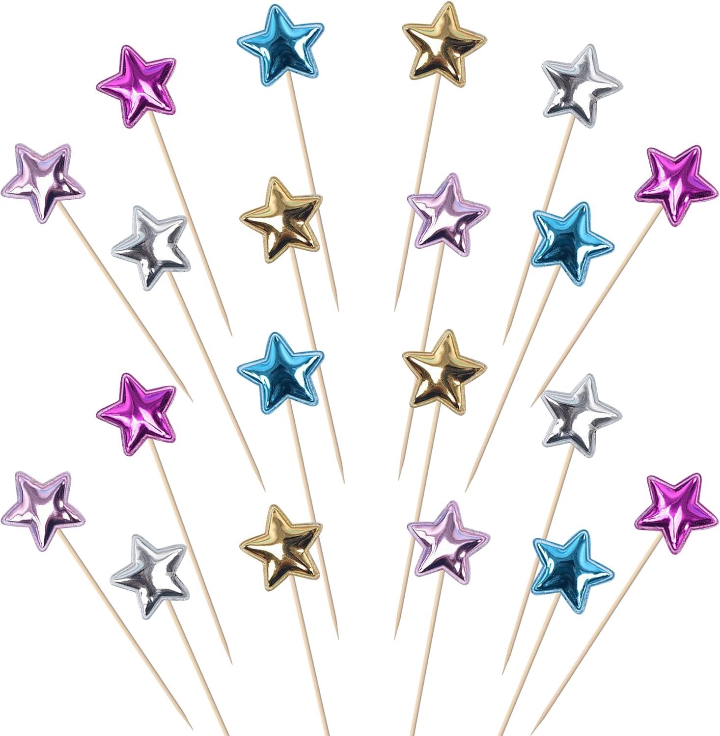 30 Stervormige Cupcaketoppers Glanzende Stervormige Taartdecoratie voor Feestjes