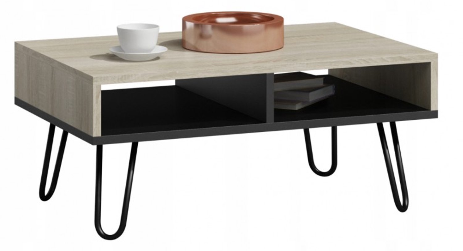 Per La Vita Dora - Salontafel - Loftstijl - Sonoma-eiken/Zwart - Met onderste plank