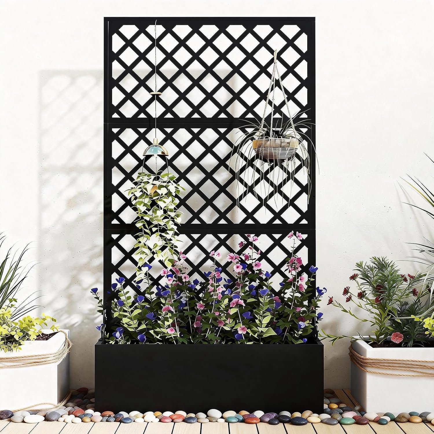 Plantbak met Klimrek 180cm Zwart - Metalen Plantenbak Privacy Scherm