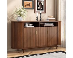 STILVORA Dressoir - Met 3 Deuren En Verticale Lijnen - Modern Opbergmeubel Voor Woonkamer En Eetkamer - MDF, Spaanplaat En Dennenhout - Notenkleur - 140x40x78 Cm