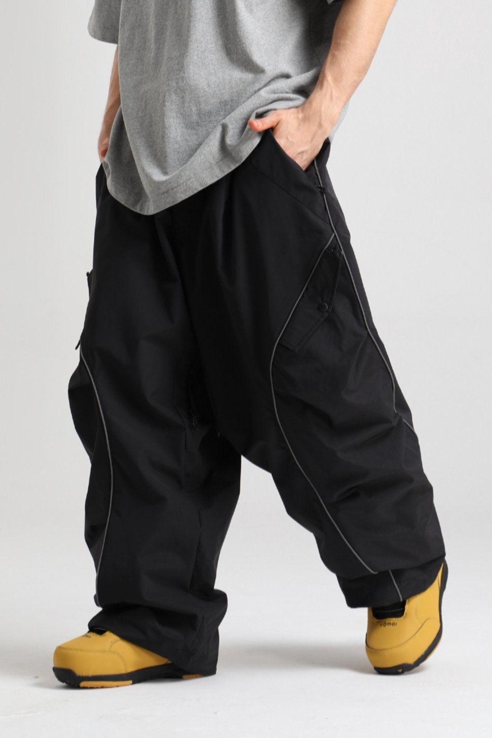 GSOU SNOW- Retro baggy sneeuwbroek met reflecterende biezen voor dames en heren - zwart - maat S