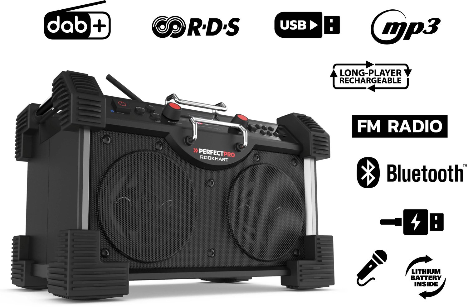 Bol.com Perfectpro Bouwradio ROCKHART - DAB+ - Bluetooth - USB - Oplaadbaar - Lithium - RH4 aanbieding