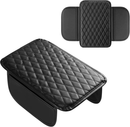 Universele autoarmleuningen 30 x 20 cm – Armleuningbeschermer en organizer voor middenconsole – Met 2 handige zijzakken voor opslag – Zwarte bekleding voor auto, SUV, pick-up en vrachtwagen