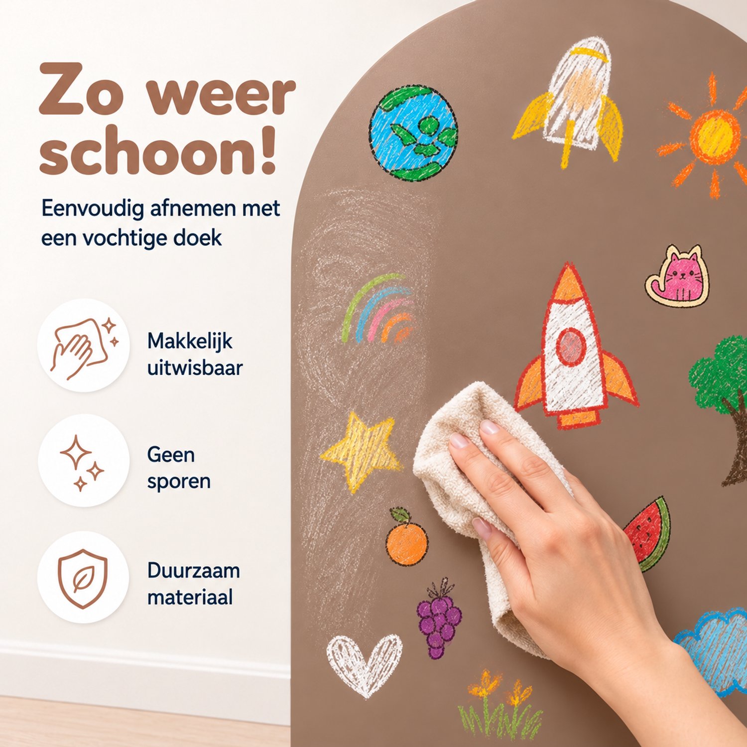 LiasToys Magnetische Muursticker met Krijtbordfunctie – 100 x 80 cm – Magneetbord Muurboog – Bruin — afbeelding 2