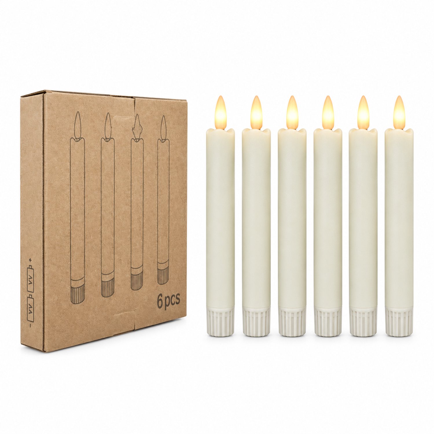 led kaarsen set van zes met gladde kogelvormige top 1,9 x 16,6 cm in doos