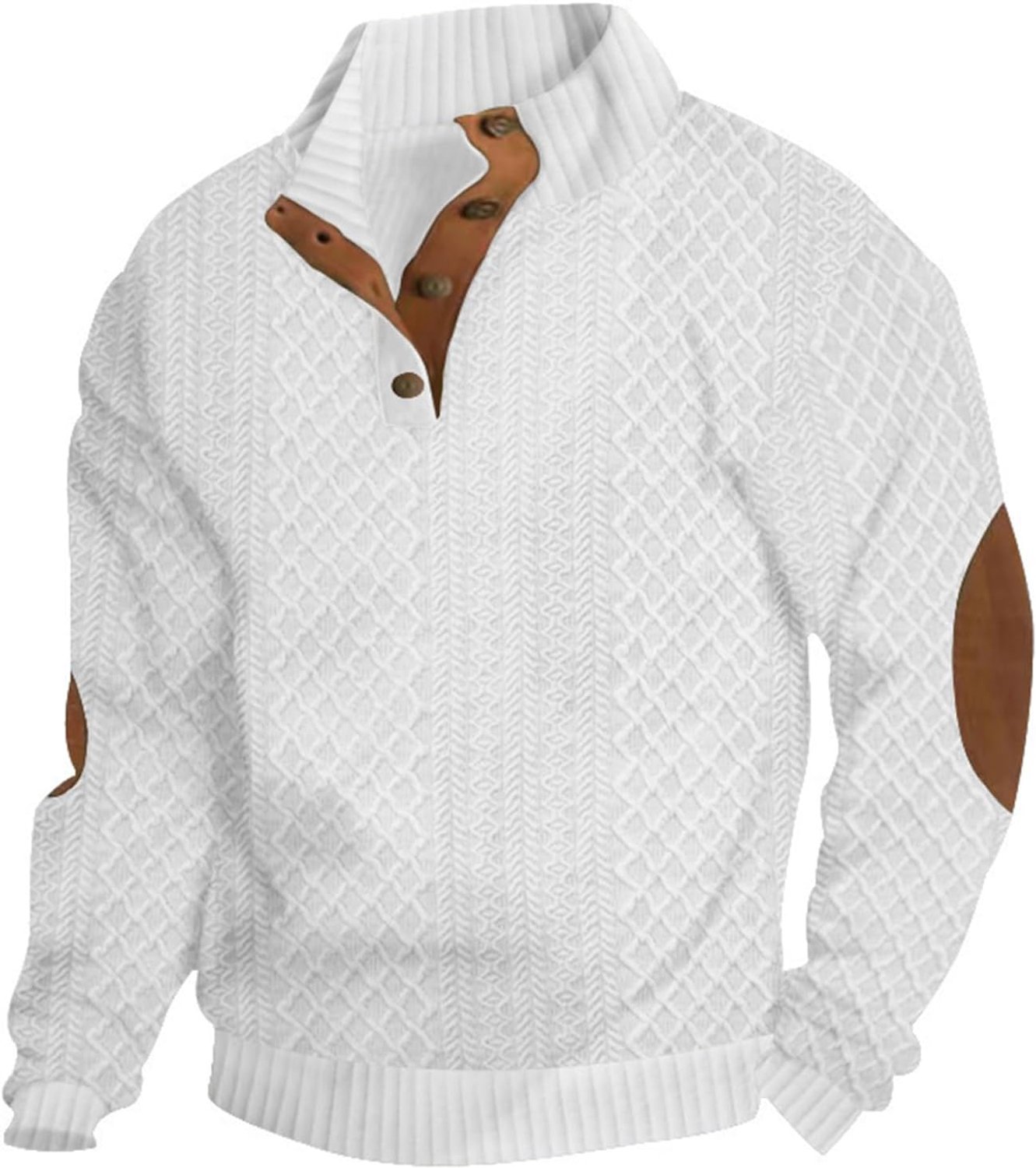 Sweatshirt met mock kraag en lederen elleboogstukken