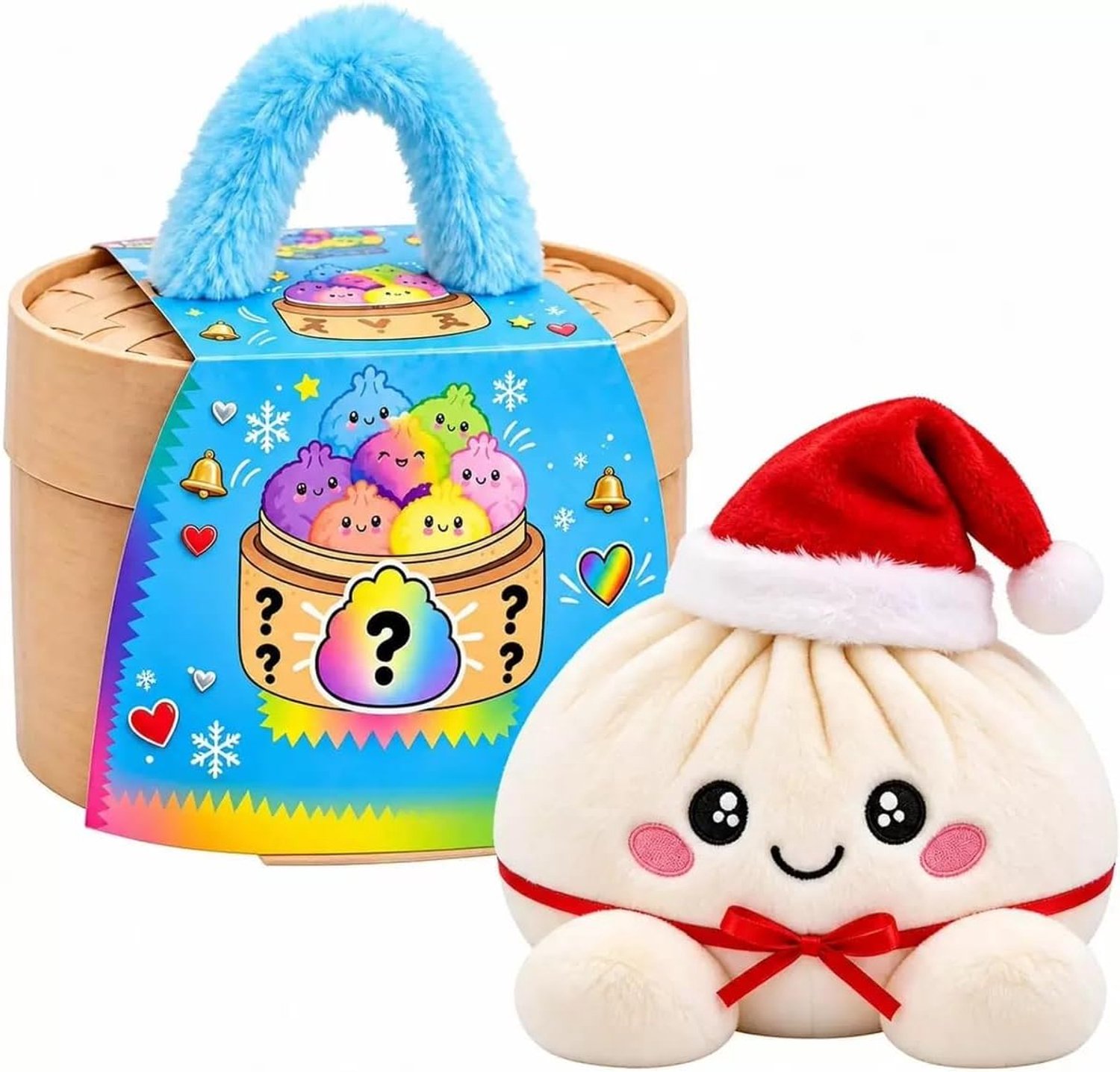 Kerst Pluche Dumpling - 15CM - Dumpling knuffels - Squishy Pluche Dumpling - Zacht en Knijpbaar - Rustgevend Sensorisch Fidget Toys - Kerstmis cadeau – Glitter Kleuren - Fidget Squishy - Stressverlichtend - Compact Decoratie - Wit -TENGYIF®