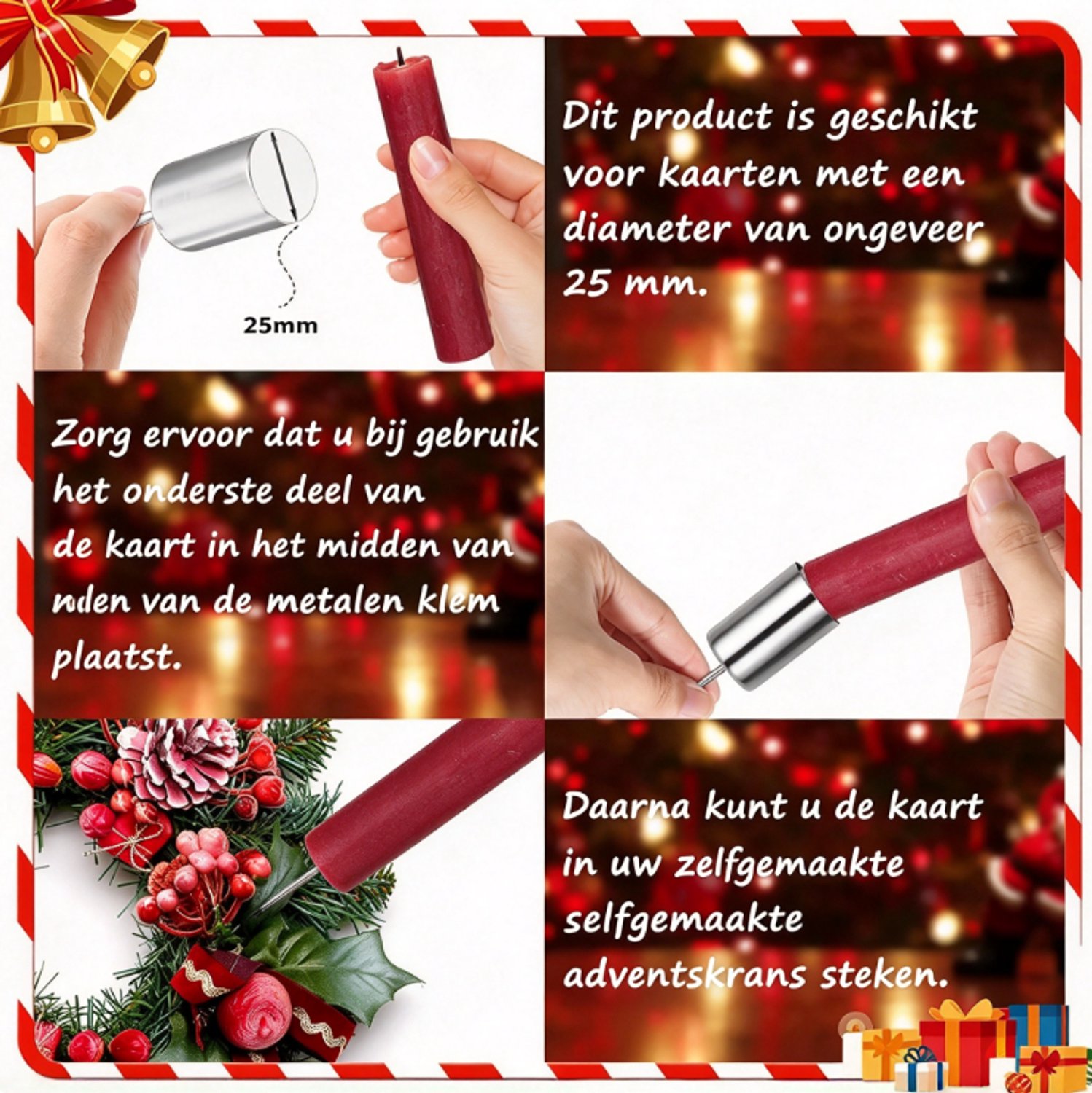Set van 8 adventskranskaarsenhouders met een diameter van 2,5 cm, metalen taps toelopende kaarsenhouders met pin voor het zelf maken van een adventskrans. Kerstversiering,zilver – foto 7