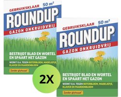 Roundup Onkruidvrij - bestrijdingsmiddel - Onkruid In Gazon - 1 kg Voor 50 m2 - Gazon Bemesten - Voordeelverpakking - Tegen Klaver, Paardenbloemen, Madeliefjes