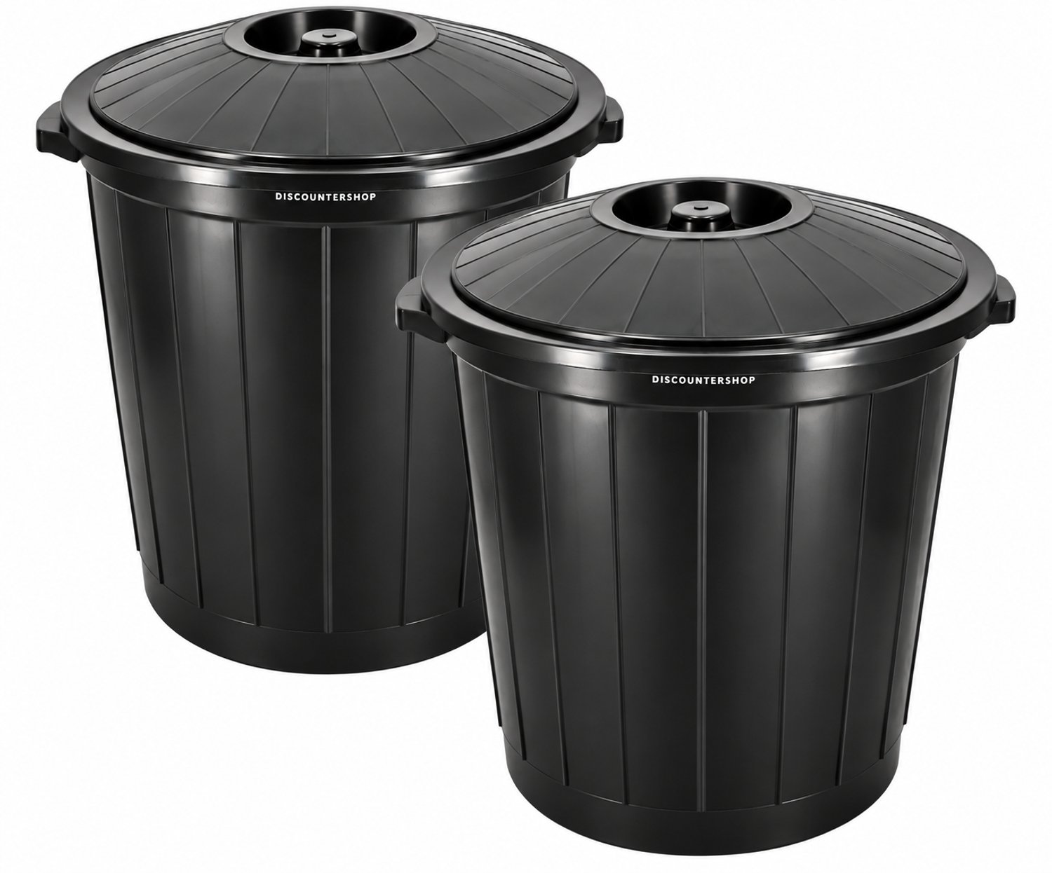 Prullenbak 2 Stuks – 70 Liter per Stuk – Vuilnisbak met Deksel – Kunststof Afvalbak en Afvalemmer – Afvalton met Handgrepen – Voor Garage, Keuken en Buiten – Zwart