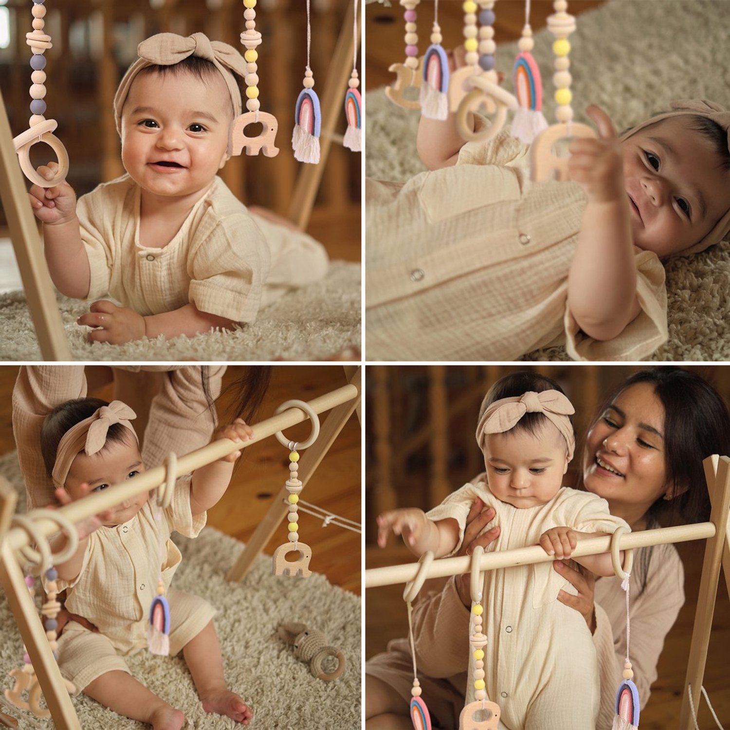 babygym hout incl. 5 speeltjes – houten Speelboog Baby – Stevige constructie & inklapbaar — afbeelding 7