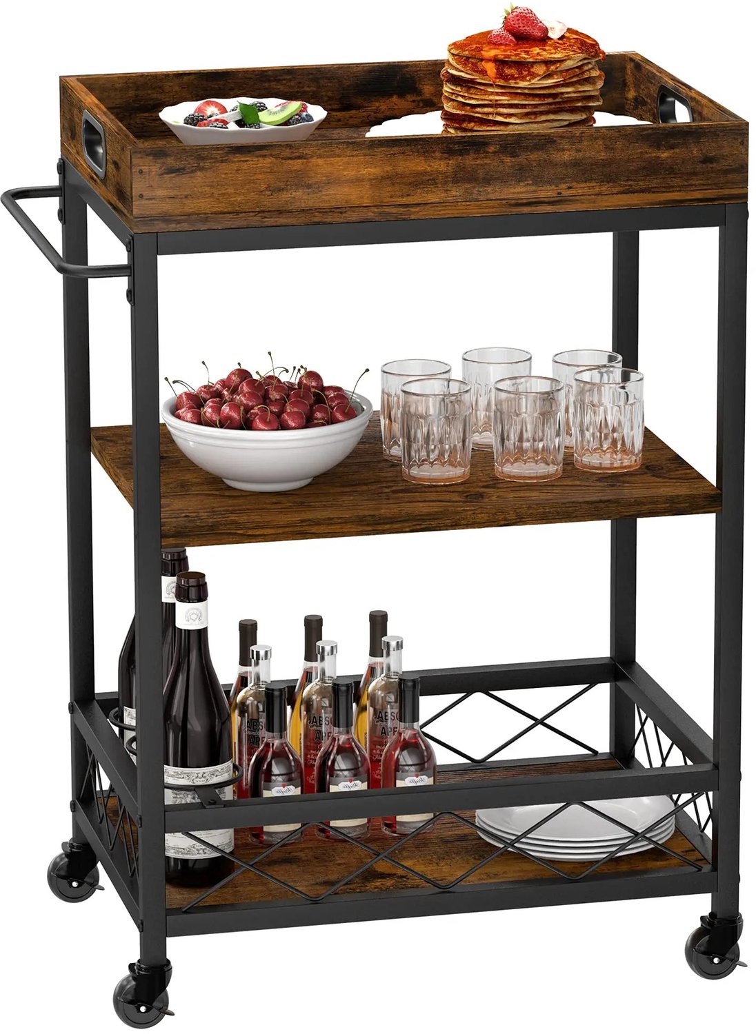Tremeo Verrijdbare Keukentrolley - Trolley - Serveerwagen - Stevig metalen frame - 360° draaibare wielen met rem - 60x40x90 cm
