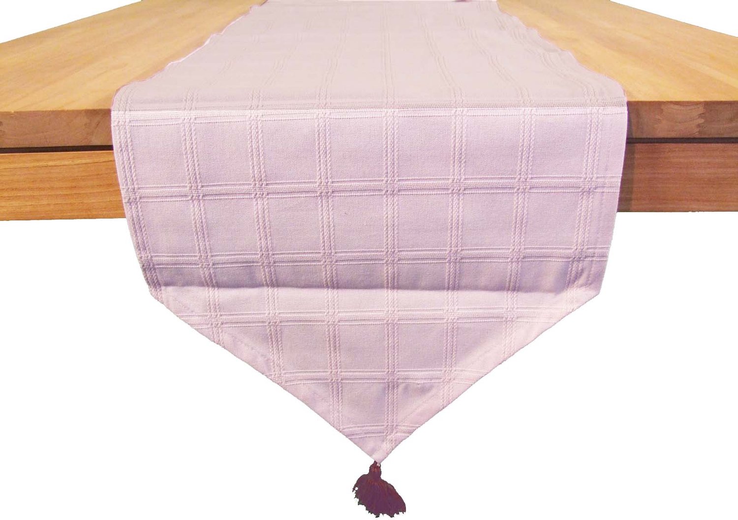 Tafelloper Marlyn - 40 x 170 cm - kleur 25 - lichtroze - 100% katoen - met ingeweven blokkenpatroon en kwastjes aan uiteinden - loper - lopertje