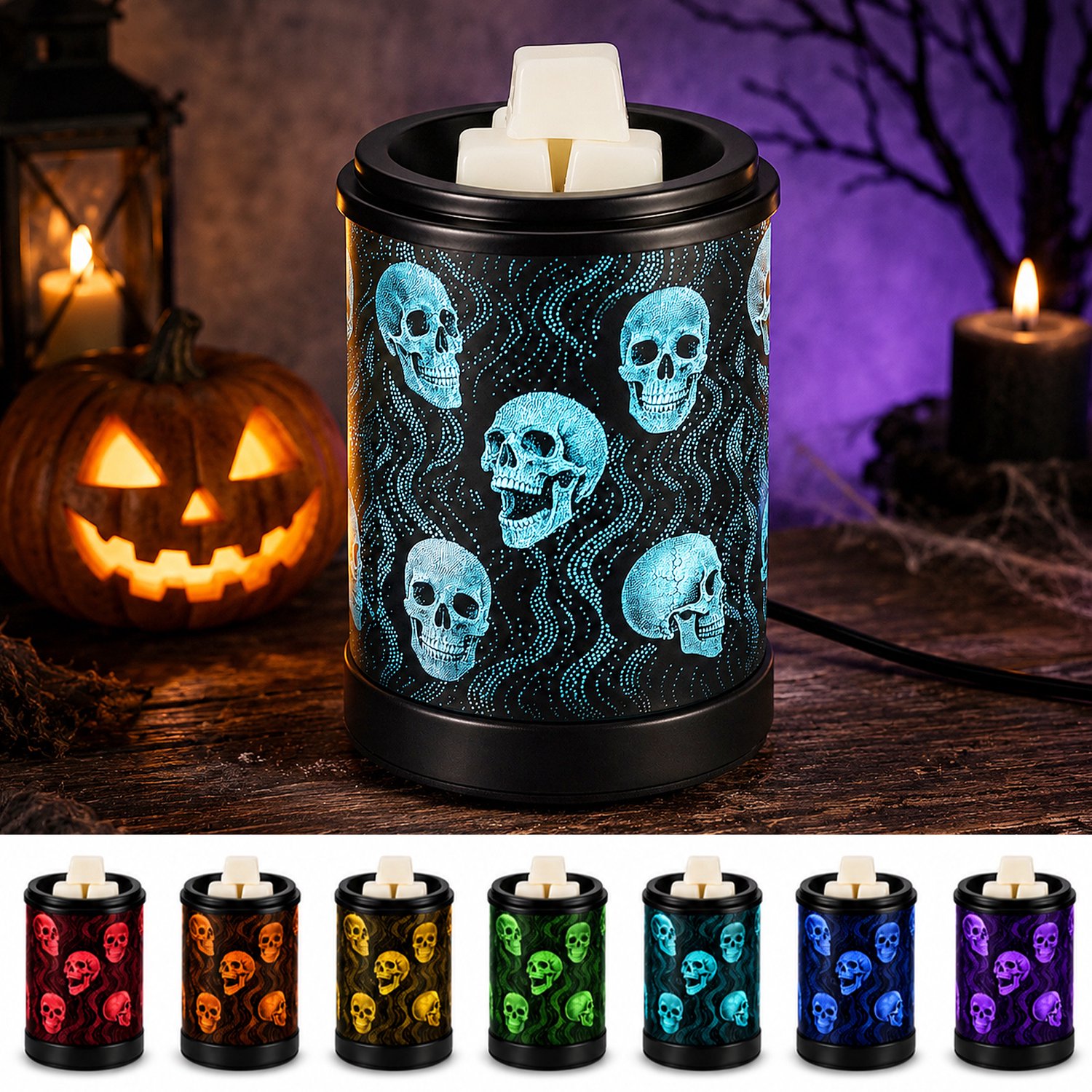 Elektrische Wax Melt Warmer - Metalen Geurbrander met Schedel Design en RGB Sfeerverlichting - Zwart