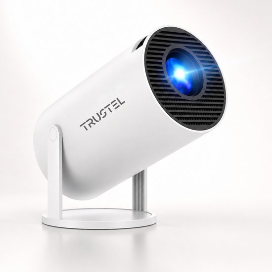 Trustel® Mini Beamer - Smart Projector met Netflix – 4K Ondersteuning – WiFi 6 & Bluetooth – 180° Draaibaar – Auto Keystone – Thuisbioscoop – Wit