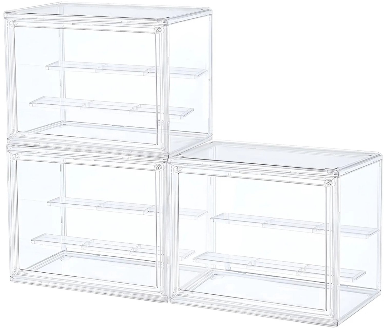 Tremeo Transparante Opbergbox - Set van 3 - Stapelbare Opbergboxen - Vitrine Box - Display - Magnetische Deur - 27x18x22