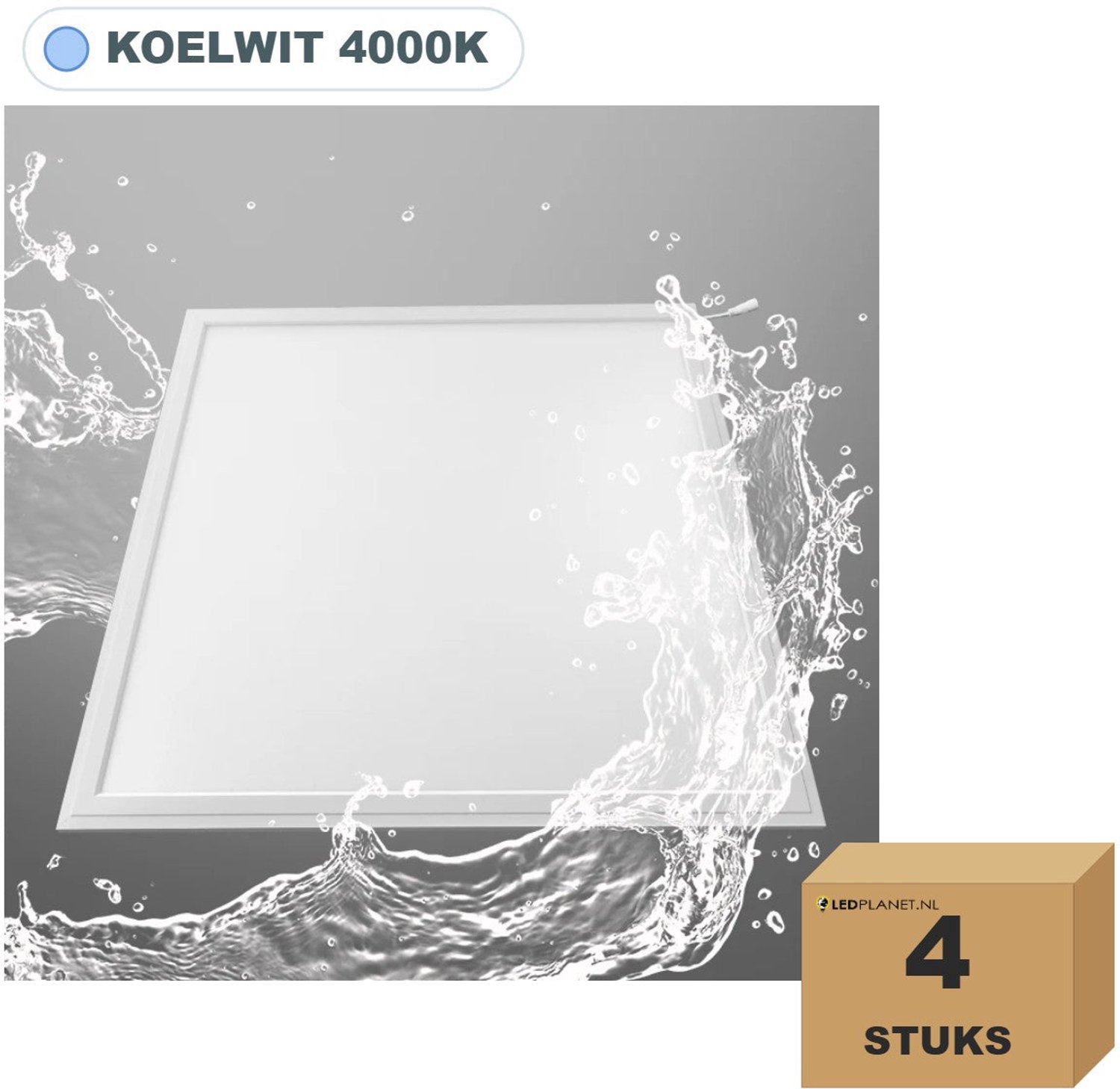 Tsong LED paneel 60x60 cm IP65 waterdicht - 4 stuks - 36W - Koelwit 4000K - 3780 lm - CRI80 - 230V