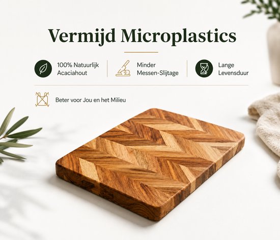 SINIA Living® - Snijplank Acacia - Duurzaam - 29.5 cm x 39.5 cm x 3 cm - Tapasplank - Visgraat - Acaciahout - Houten snijplank - Handgrepen - Handvaten - Hakblok - Extra dik - Snijplanken - Massief - Luxe - borrelplank - Kaasplank - Keuken — cadeau in Kookcadeaus - foto 5
