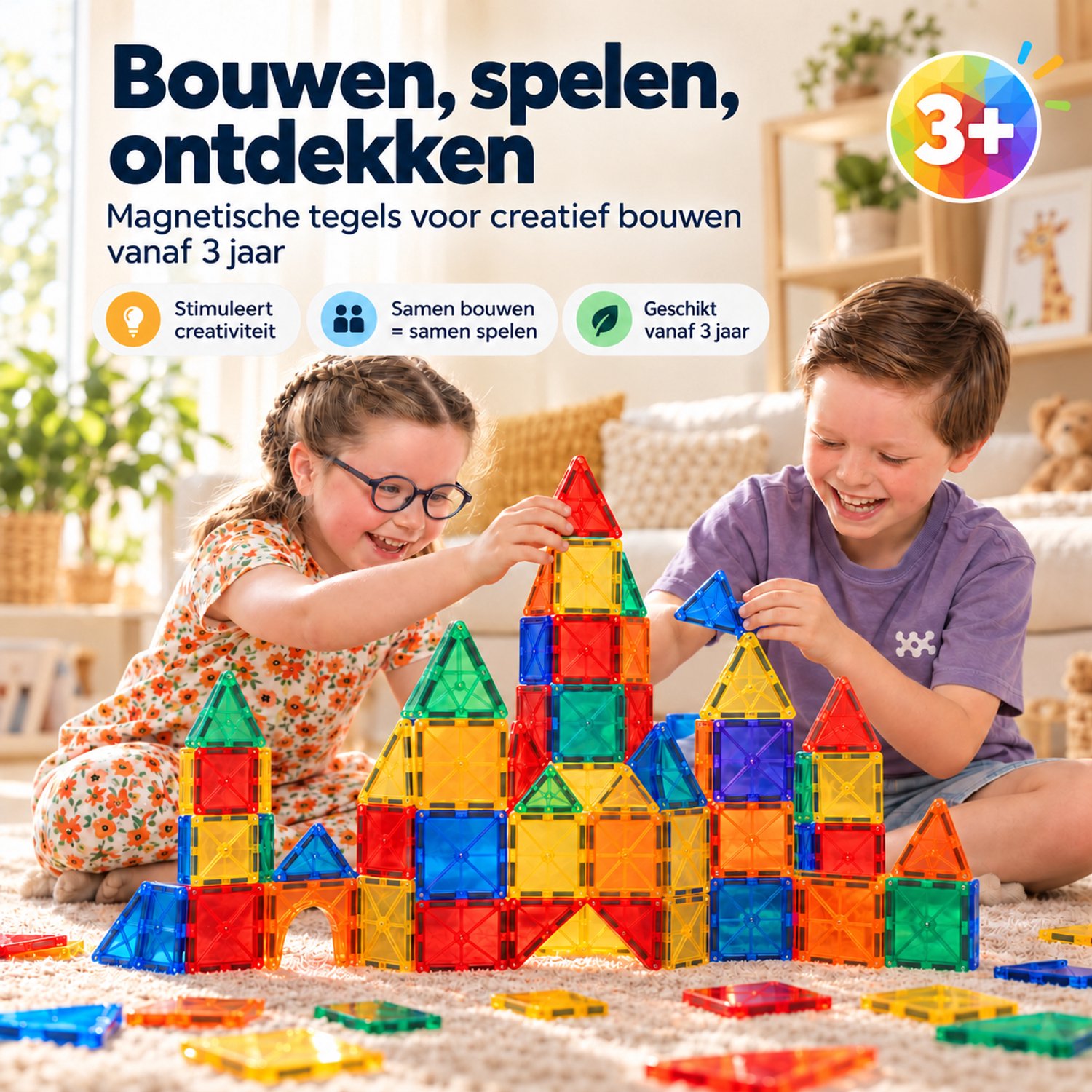 Magna Minds - Magnetic Tiles- Magnetisch Speelgoed – 135 stuks - Constructie speelgoed - Magnetische tegels - Montessori speelgoed - Magnetic toys - Magnetische bouwstenen - Speelgoed Kinderen — afbeelding 10