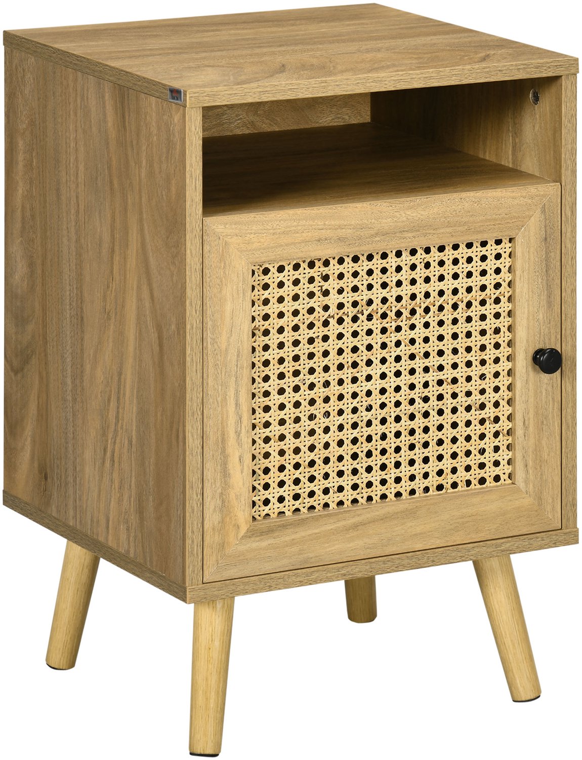 Lunpog Nachtkastjes met kastje met rieten deur en nis - vintage-ontwerp - 39 x 35 x 60 cm - naturel Natuurlijke houttint