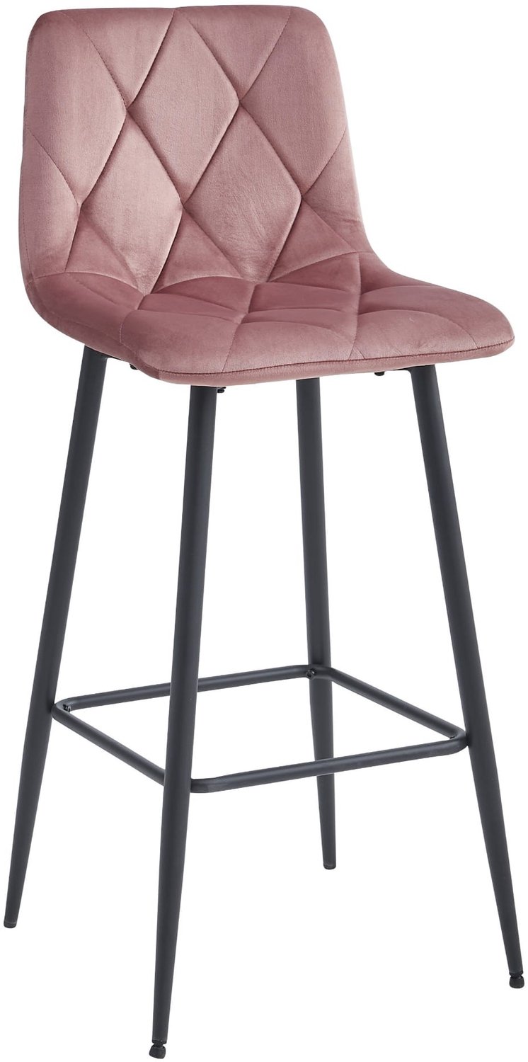 LEOBERT Barkruk NADO – Donkerroze Velvet / Fluweel – Gestoffeerde Barstoel met Rugleuning en Voetsteun – Zwarte Metalen Poten – Modern Design – Voor Keukeneiland, Keuken, Bartafel en Thuisbar