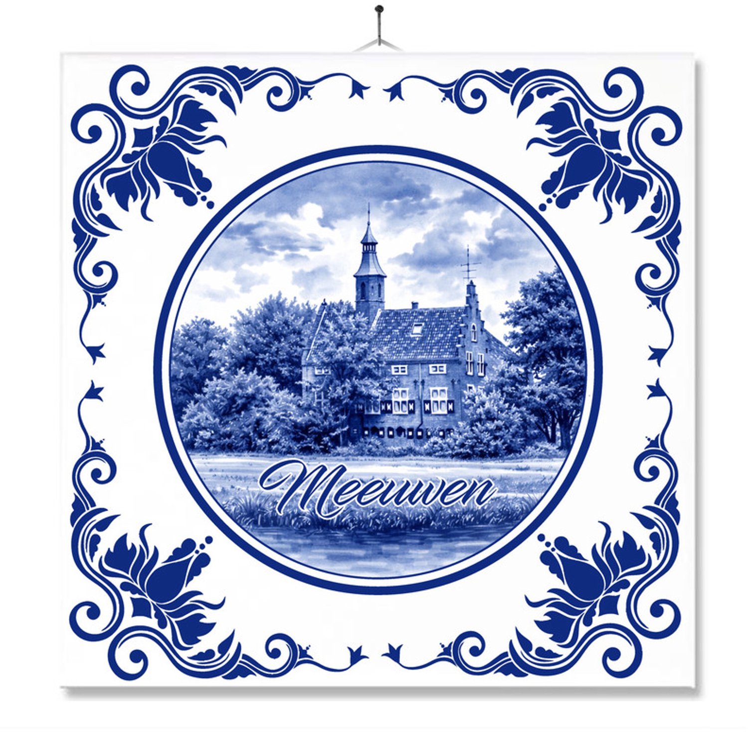 MC Living Tegel Met Opdruk | Meeuwen | Delft Blauw | Cadeau | Inclusief Geschenkdoos | Standaard | Ophangsysteem Ontwerp 3