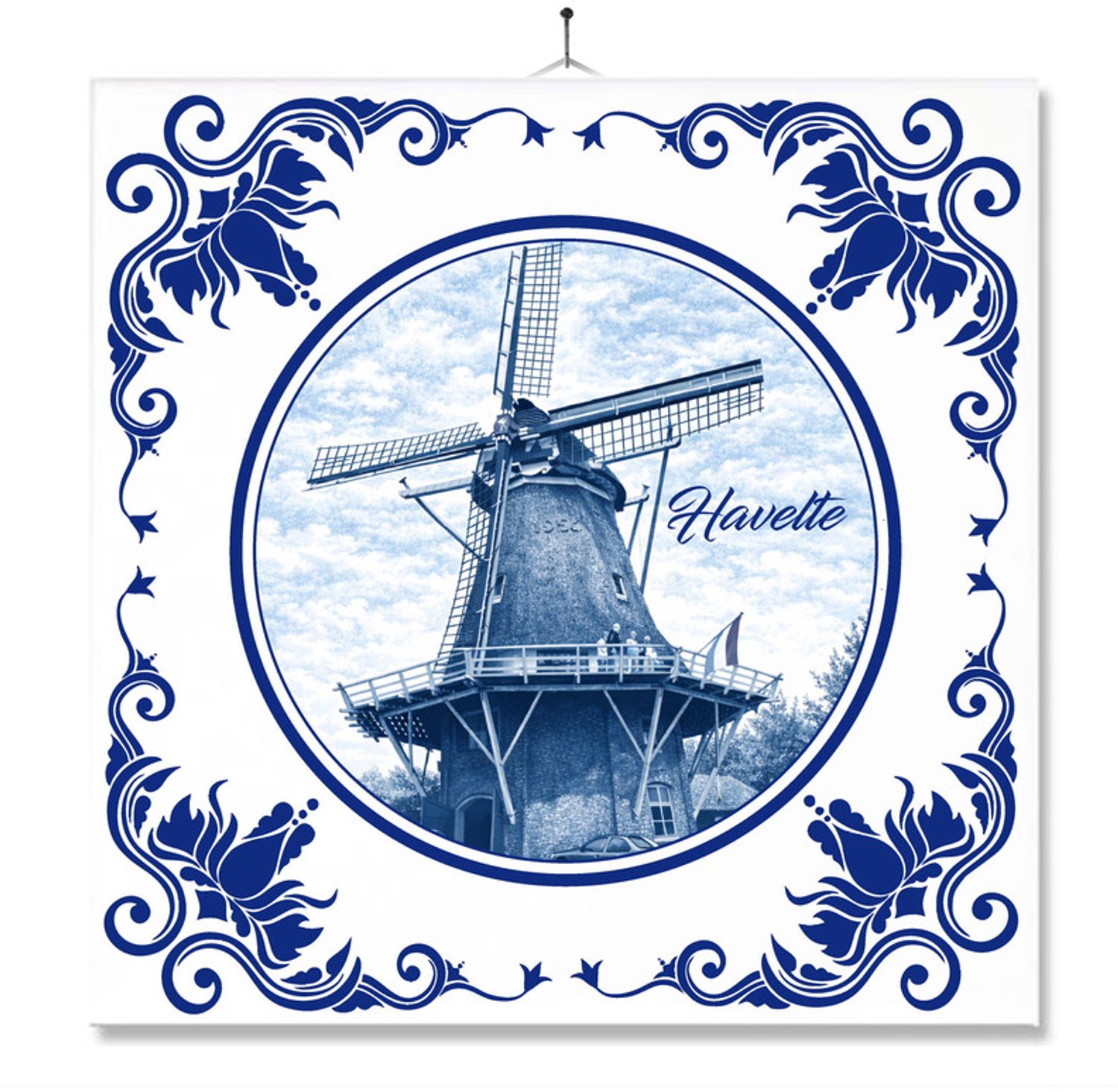 MC Living Tegel Met Opdruk | Havelte | Delft Blauw | Cadeau | Inclusief Geschenkdoos | Standaard | Ophangsysteem