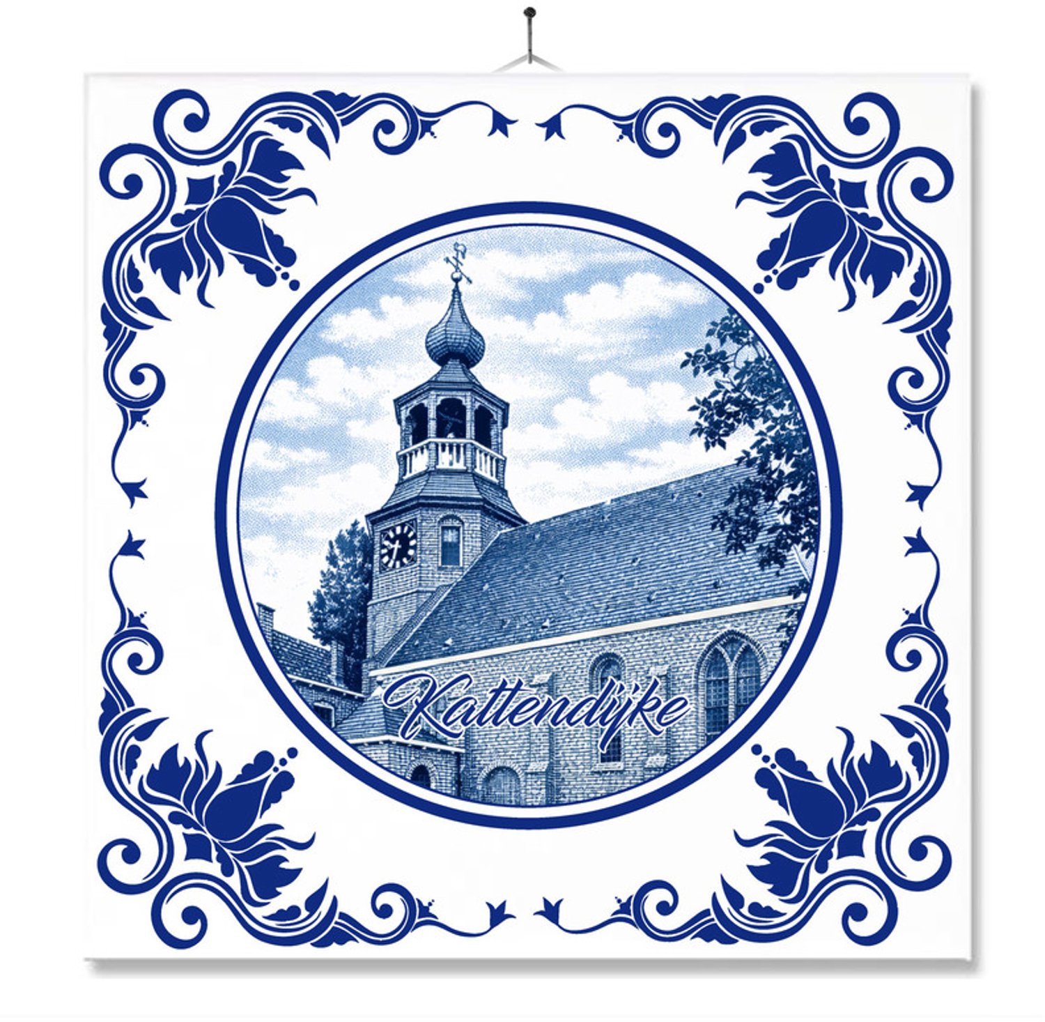 MC Living Tegel Met Opdruk | Kattendijke | Delft Blauw | Cadeau | Inclusief Geschenkdoos | Standaard | Ophangsysteem Multi-Color
