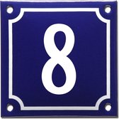 Emaille huisnummer blauw/wit nr. 8
