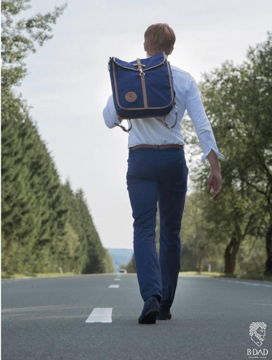 Stoere luiertas rugzak voor papa s Blauw Cognac Canvas Kleur