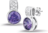 Silventi 921181157 - Zilveren Oorstekers - Amethist met Wit Zirkonia - 18 mm - Zilverkleurig
