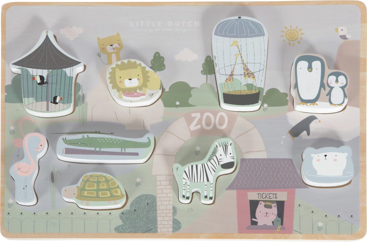Little Dutch Houten Vormenpuzzel - Dierentuin