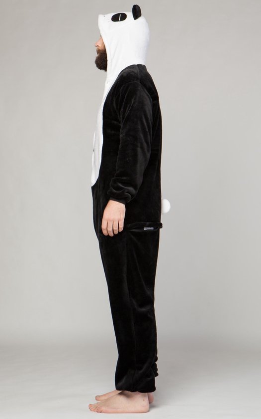 KIMU Onesie panda pak kung fu panda kostuum zwart wit maat L-XL
