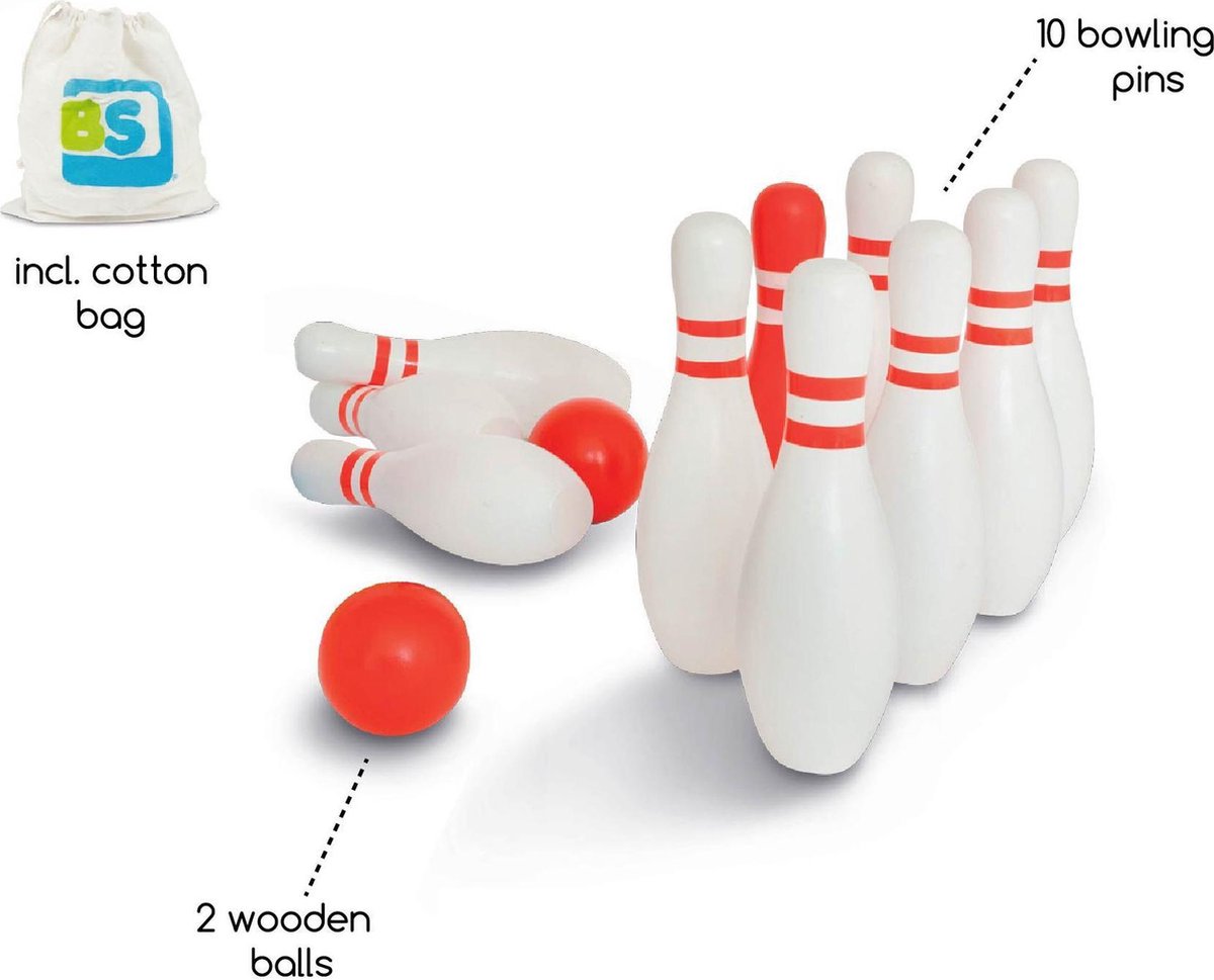 BS Toys Bowling Kegelspel - Hout - Speelgoed Set Kinderen vanaf 4 Jaar -  Rood & Wit -... | bol.