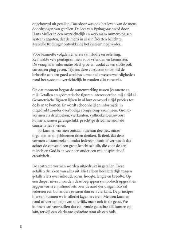 Pagina met tekst die de totstandkoming van het boek bespreekt, inclusief de samenwerking tussen de auteurs en de symboliek van vormen.