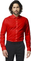 OppoSuits Red Devil Shirt - Heren Overhemd - Casual Effen Gekleurd - Rood - Maat EU 45/46