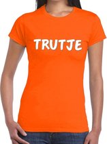 Oranje fun tekst t-shirt - Trutje - oranje kleding voor dames XS