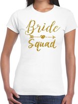 Vrijgezellenfeest Bride Squad Cupido goud glitter t-shirt wit dames - Vrijgezellenfeest kleding L