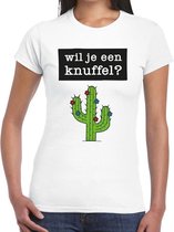 Wil je een knuffel tekst t-shirt wit dames 2XL