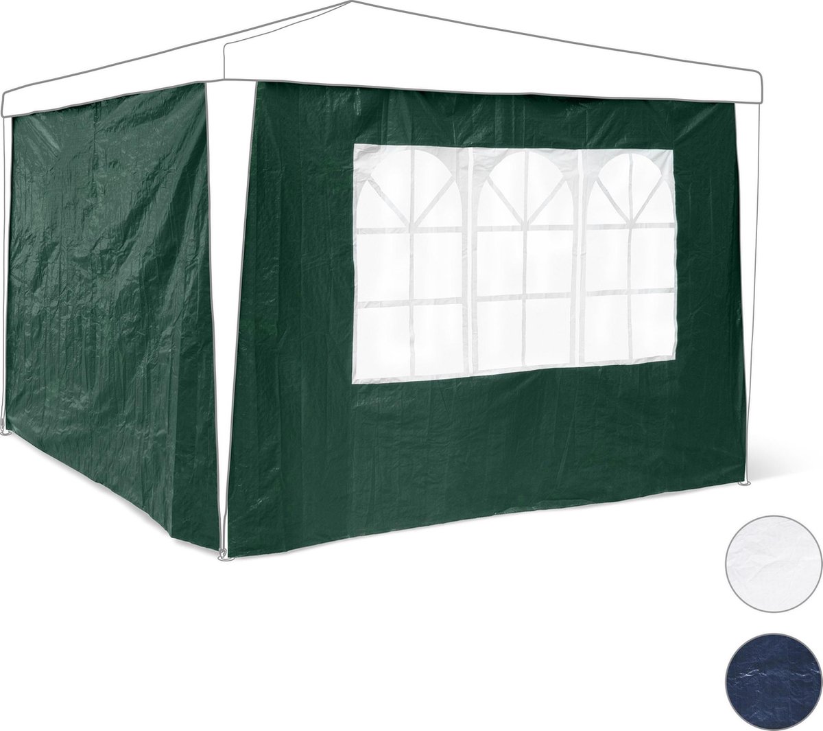 Relaxdays partytent zijwand 2 stuks, voor 3x3 paviljoen, klittenband, met raam, windbescherming, waterafstotend, blauw