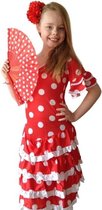 Spaanse jurk - Flamenco - Deluxe - rood wit - maat 116/122 (8) - Verkleedkleding