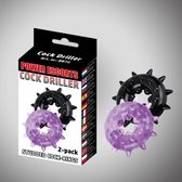 Power Escorts - Cock Driller - 2-Pack - Studded Cockring - Super Flexibel - BR72 - Zwart & Paars