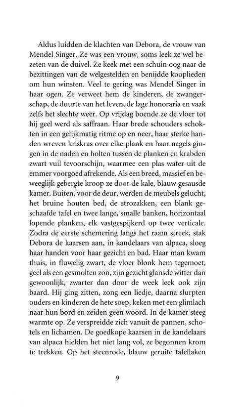 Pagina uit een boek met tekst over Debora en Mendel Singer, met paginanummer 9.