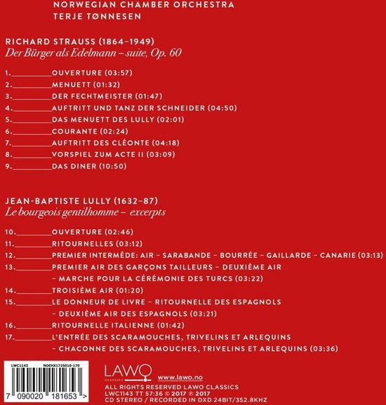 Compact disc met tracklist en artiestinformatie voor Richard Strauss' 'Der Bürger als Edelmann' en Jean-Baptiste Lully's 'Le bourgeois gentilhomme'.