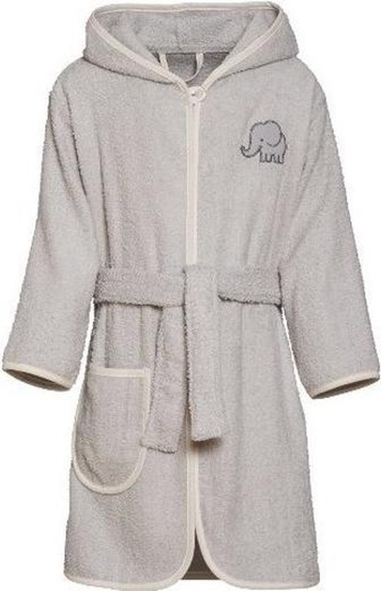 Grijze badjas/ochtendjas olifant borduursel voor kinderen - Playshoes kinder badstof badjas jr)
